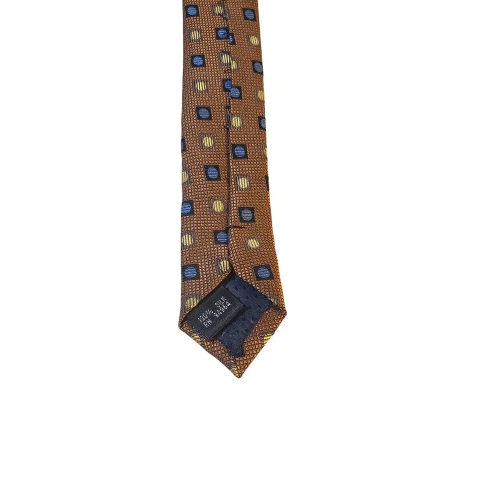 Fusion Handmade Neckwear Bronze Blue Men's Neck Tie‎ 100% Silk Geometric Luxury
